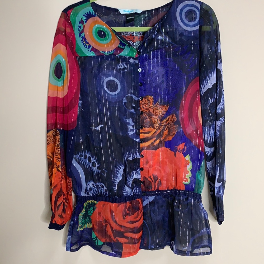 🆕☀️Gorgeous Desigual Sheer Long Sleeve Top Size M (A4)